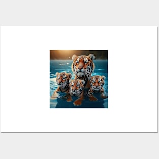 Adorable Baby Tigers Taking a Swim Posters and Art